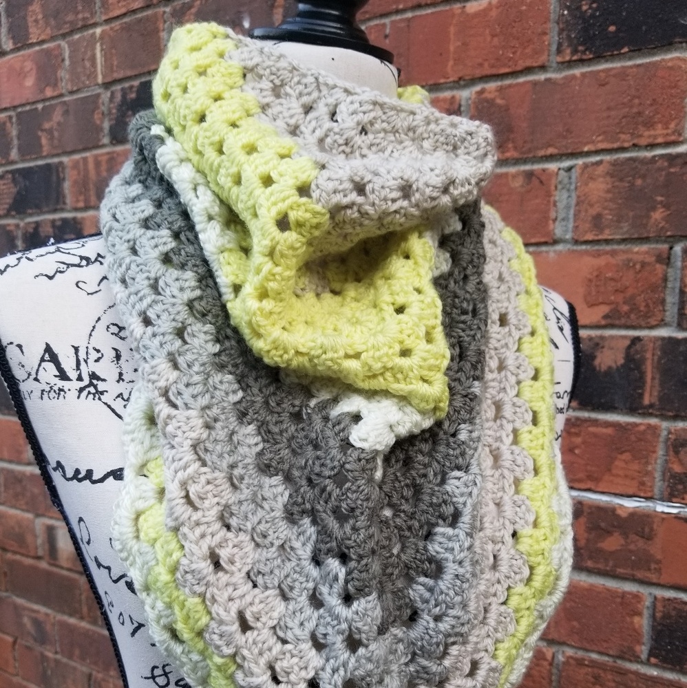 NWT Handmade Crochet Shawl Neon Green Grey